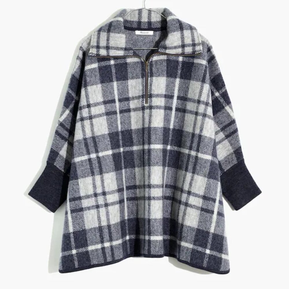 Madewell grey plaid poncho #poncho #winterwear #outdoorsy